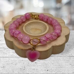 Handmade wirewrapped Pink Heart Charm Bracelet